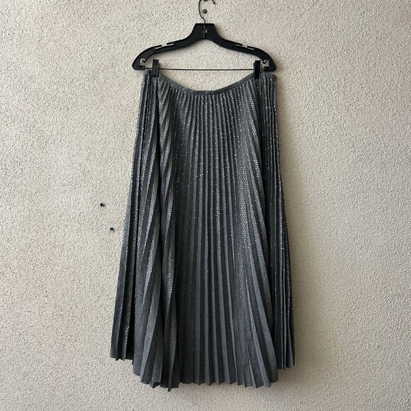 Lafayette 148 New York Jahira Pleated Sequin Skirt in Nickel Melange Size 12 - Picture 1 of 11